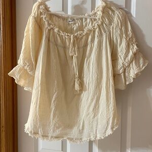 Natural Fiber Peasant  Puff Sleeve Top Size L